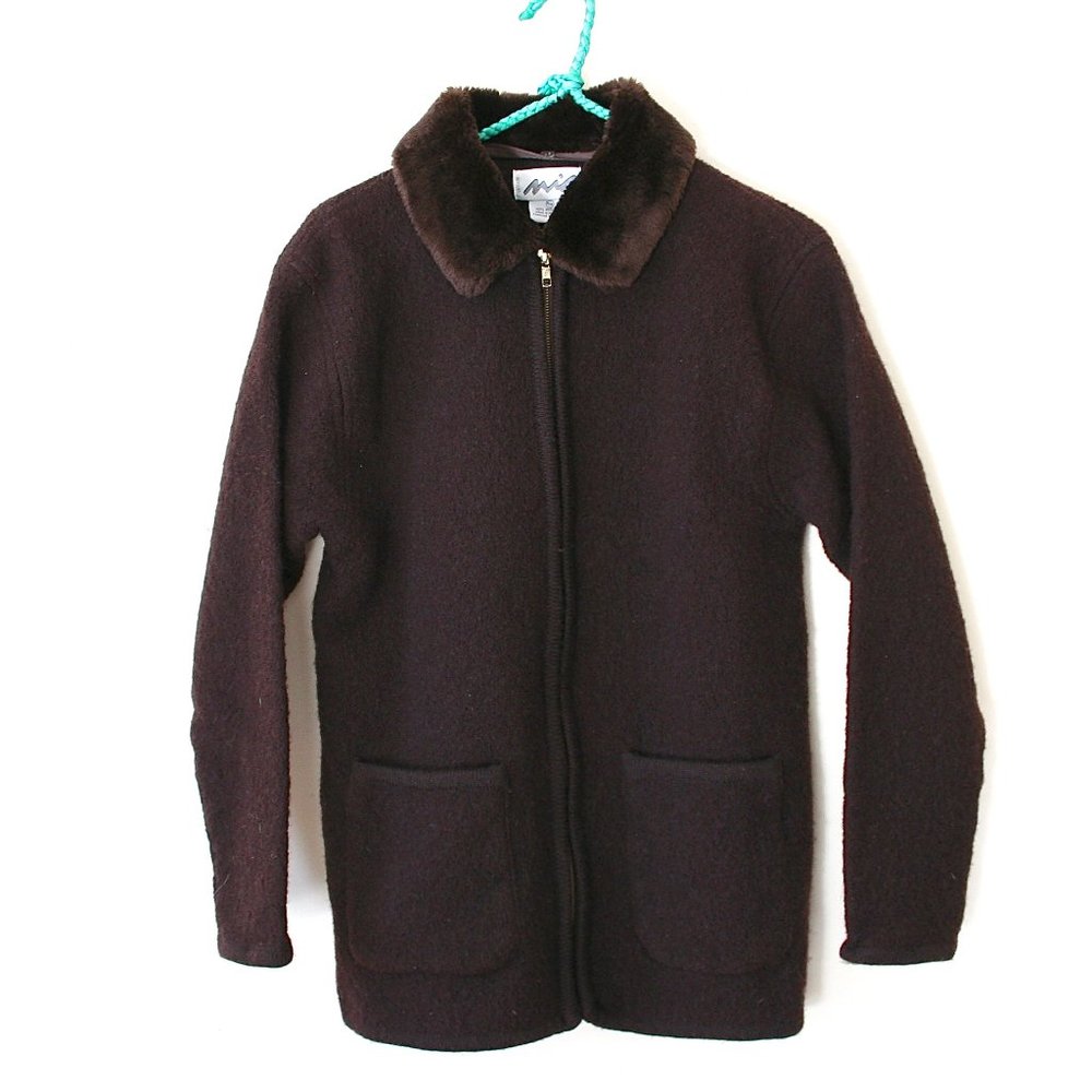 Vintage Wool Long Sleeve Zip Up Jacket Blazer With Removeable Fur Collar Size M